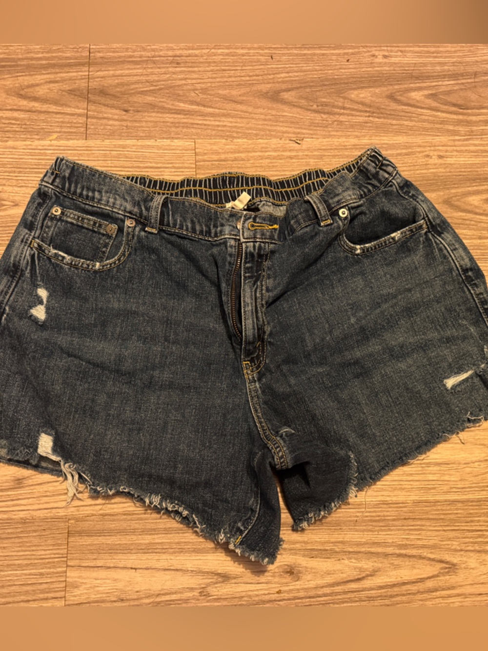 Aerie Daydream Dark Wash Denim Women's Shorts - Distressed High-Rise sz Large